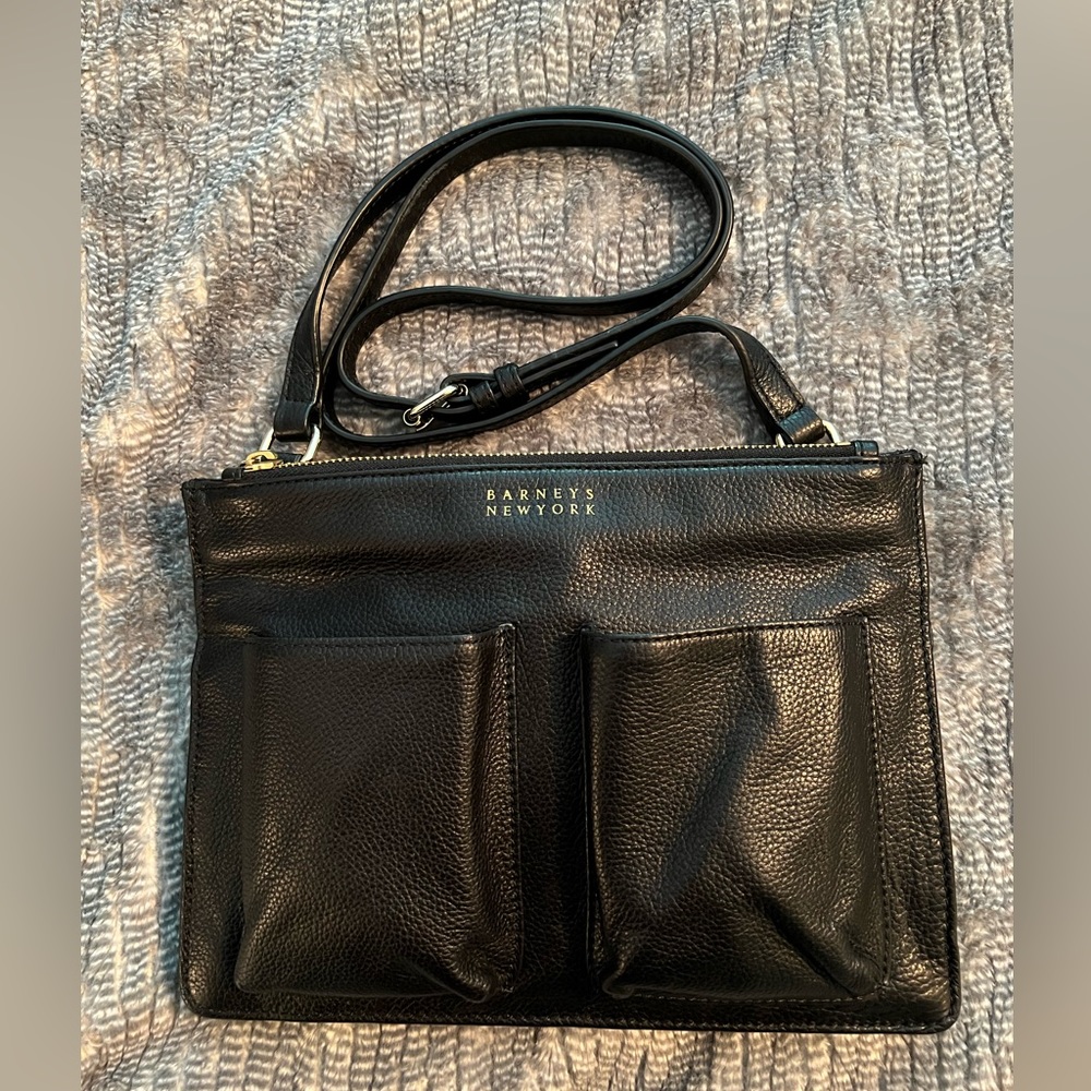 Barneys New York black leather crossbody bag